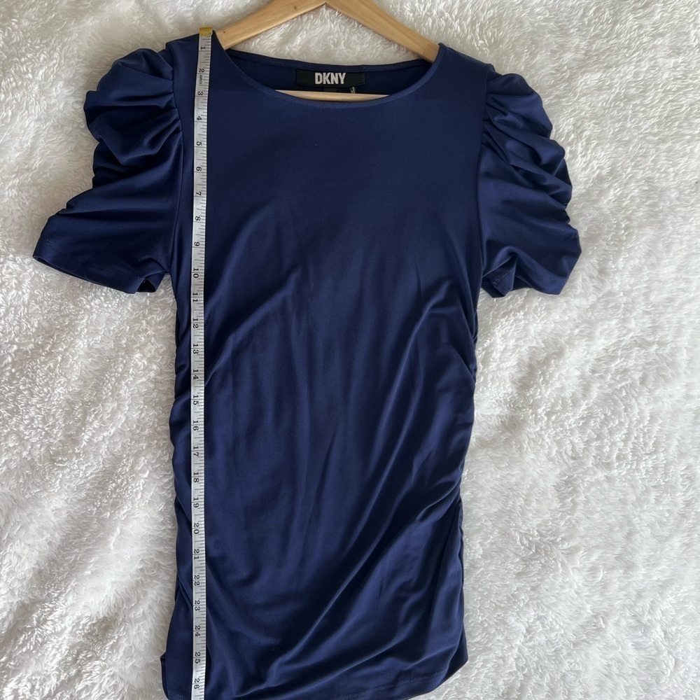 DKNY Ruched Short Sleeve Top in Cadet Blue NWOT SZ S - Picture 7 of 8